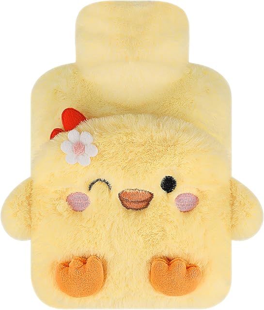 Hot Water Bottle, Hot Water Bag with Cover, Hand Feet Warmer, Hot Compress and Cold Therapy, Christmas Gifts for Boys Girls Kids (Chick)