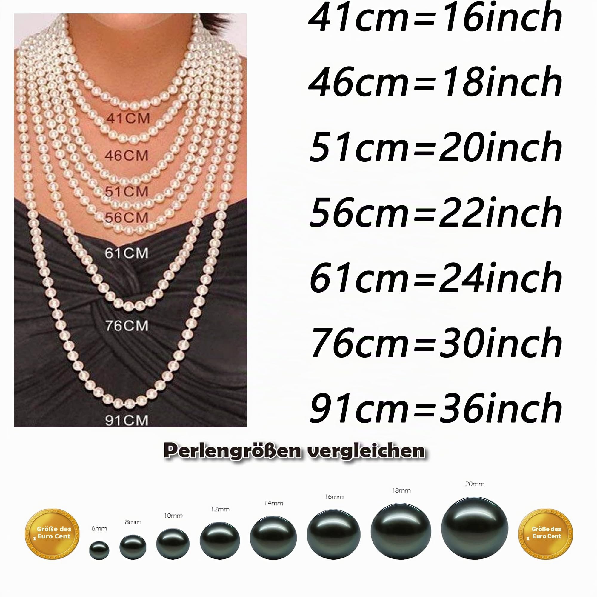 Perlenkette für Damen Magnetverschluß - mit weißen runden Perlen - Elegante Kette mit Muschelkernperlen für jeden Anlass - die Halskette - Choker Pearl Necklace für Frauen