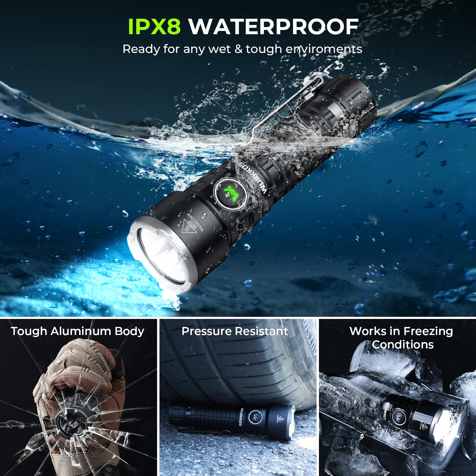 Wurkkos TS28 3200lm Linterna LED Recargable, IPX8, Base Magnética | Alcance 506m, USB-C, batería 5000mAh, 8 modos de luce, driver estable, ideal para camping, senderismo y emergencias