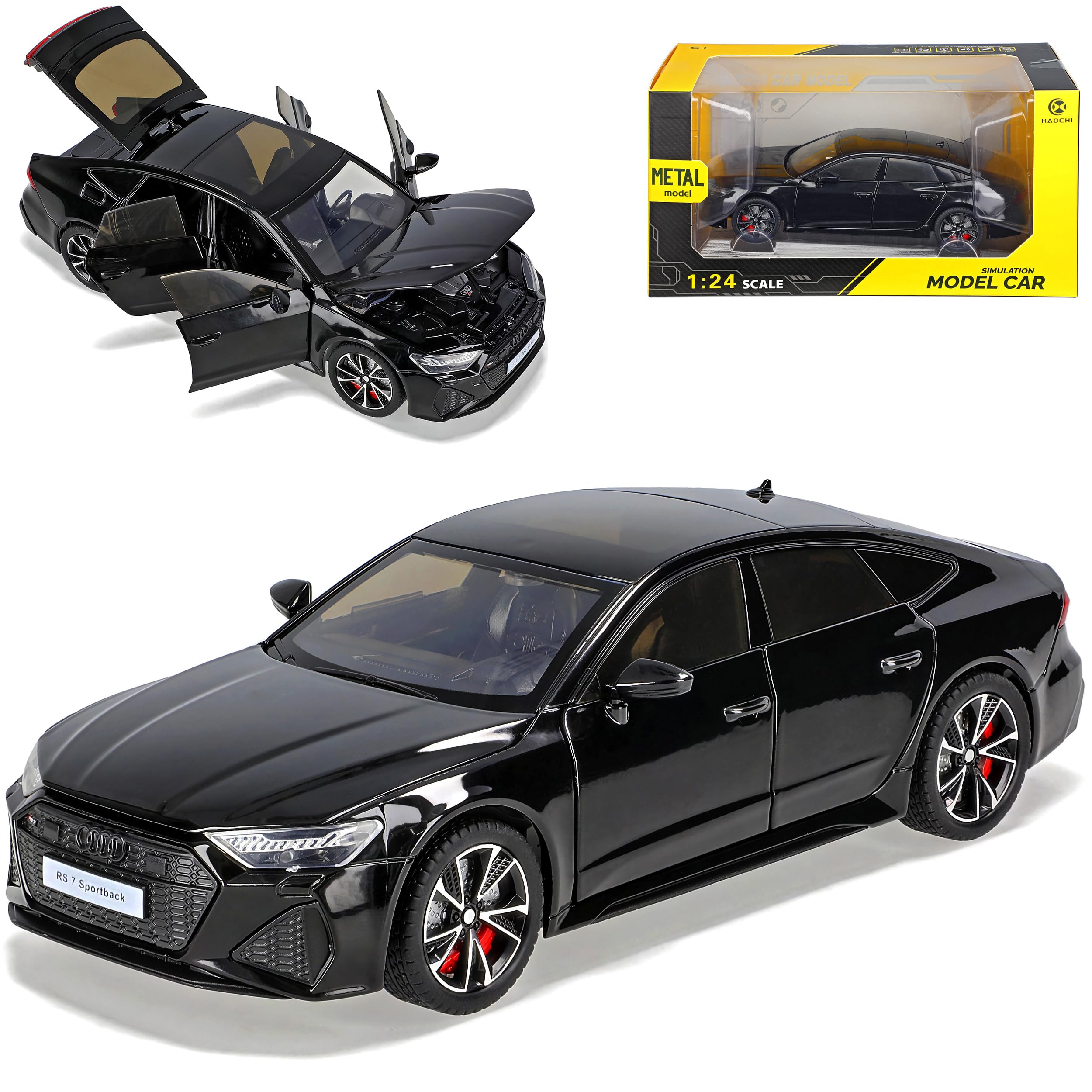 Generisch A*u*d*i A7 RS7 C8 Limousine Schwarz 2018-2025 mit Licht und Sound 1/24 Modell Auto