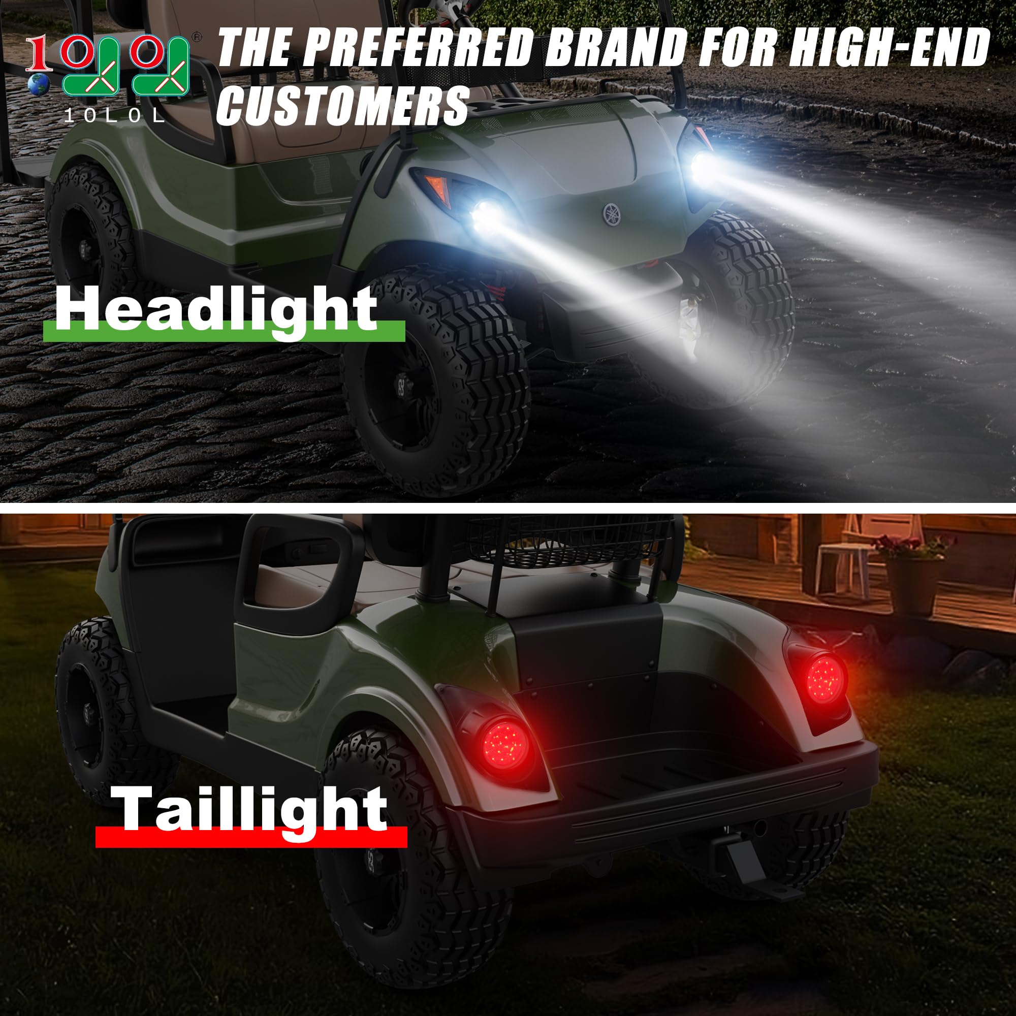 10L0L Golf Cart Universal Deluxe Headlights and Tail Light Kits for Yamaha G29 2007-UP Gas or Electric Carts with Turn Signals Switch Horn Brake Lights Harness(Must Input 12 Volts)