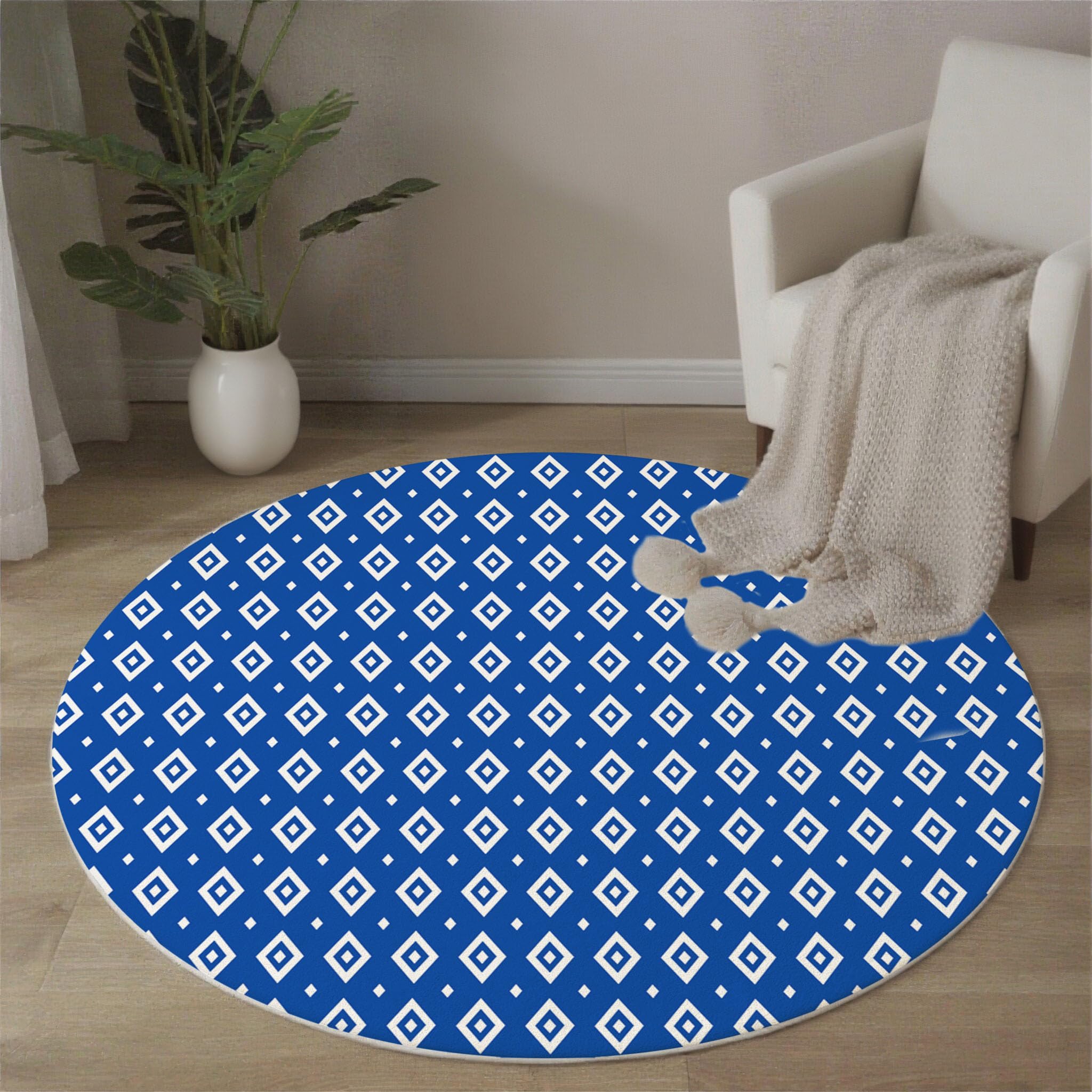 Tapis rond bleu marine 180 cm à motif géométrique pour salon