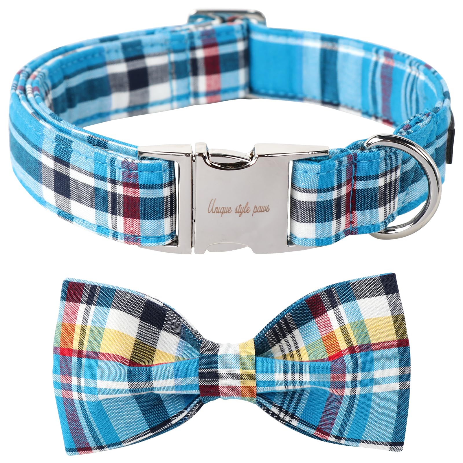 Unique style paws Plaid Dog Collar with Bow Pet Gift Adjustable Soft and Comfy Bowtie Collars for Small Medium Large Dogs