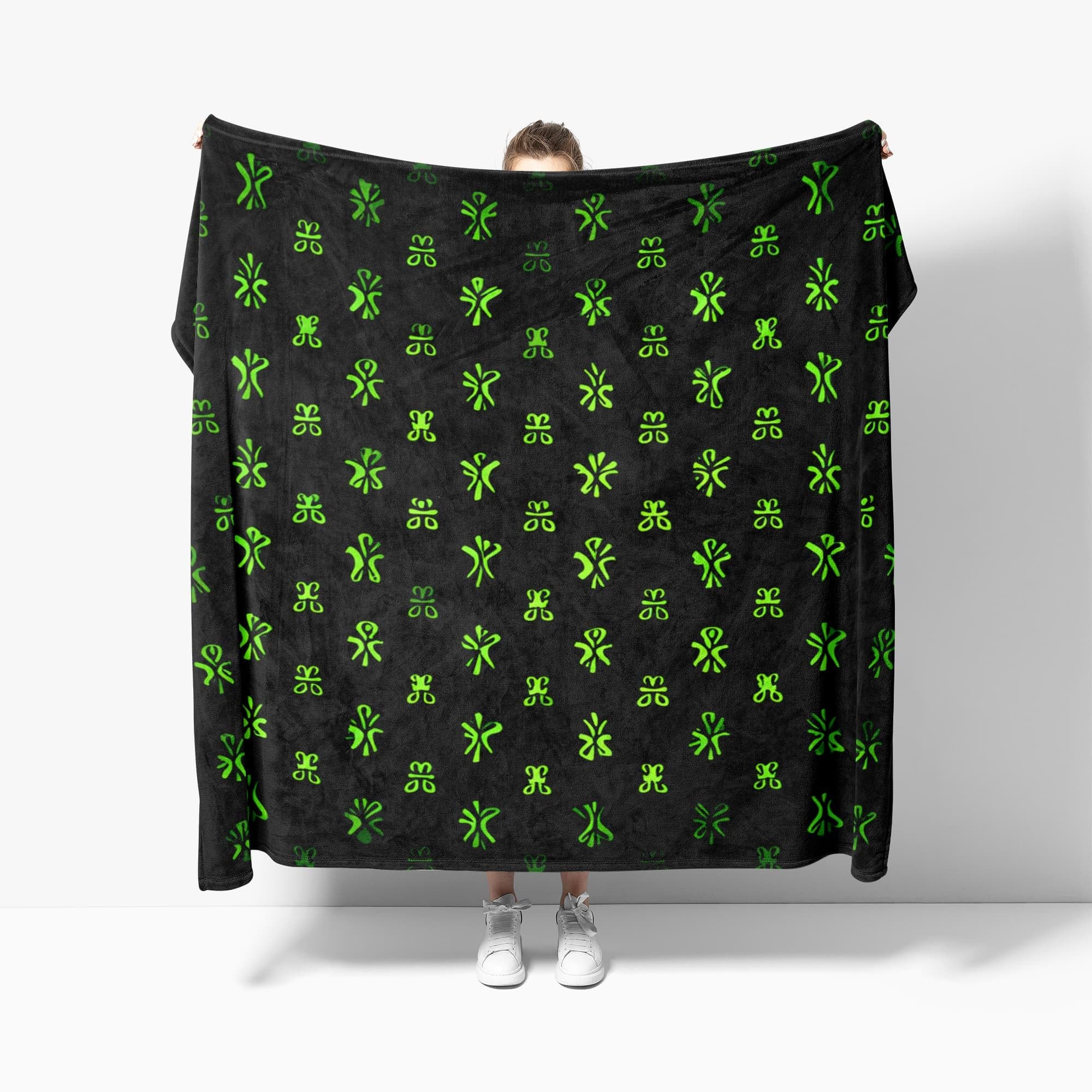 Generico Coperta Plaid di Flanella Sherpa Letto Matrimoniale Rune Misteriose di Fantascienza Copridivano in Microfibra, Verde Coperta Termica per Plaid Divano Copriletto XXL 180x200 cm