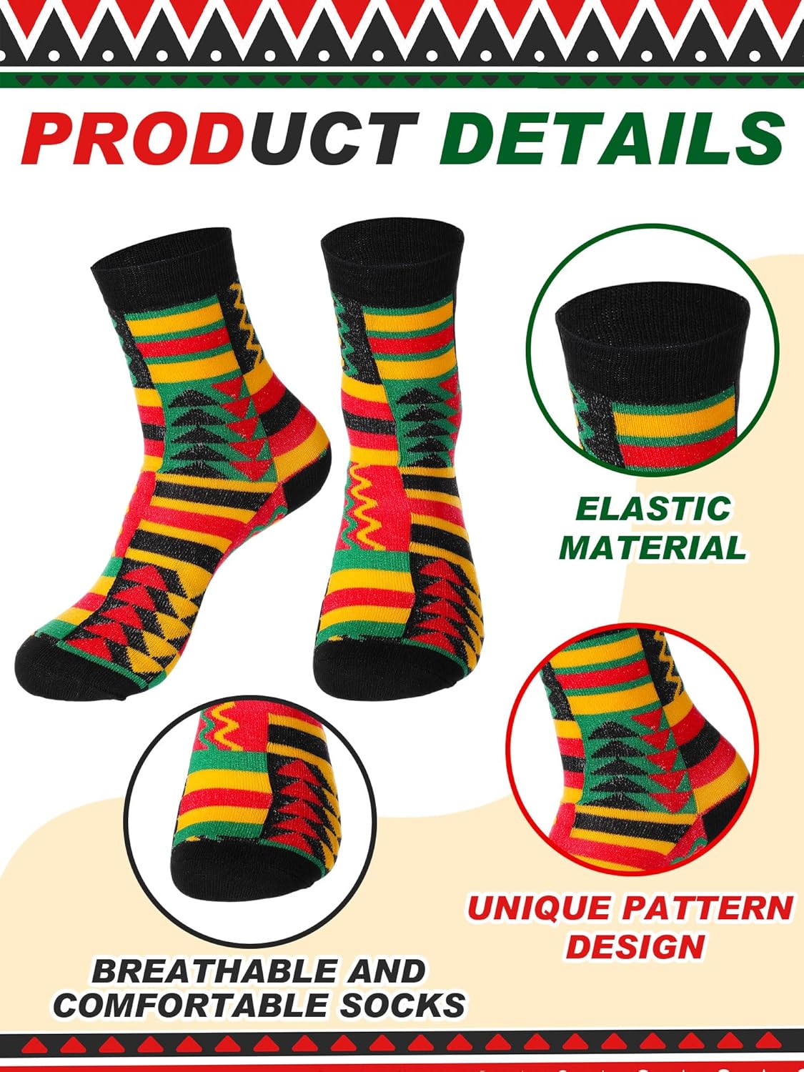 Ramede 48 Pairs Black History Month Sock Bulk Novelty African Kente Kinara Fuzzy Crew Socks for Men Women Juneteenth Gifts - Image 5
