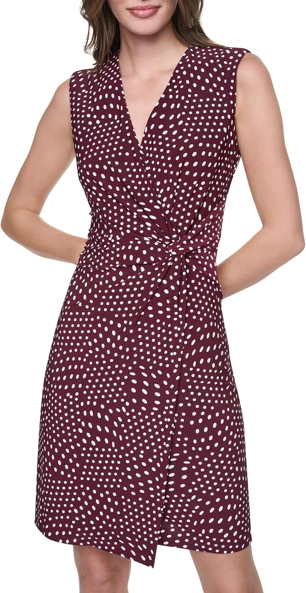 DKNY Mujer sin mangas Surplice Cuello A-line Vestido