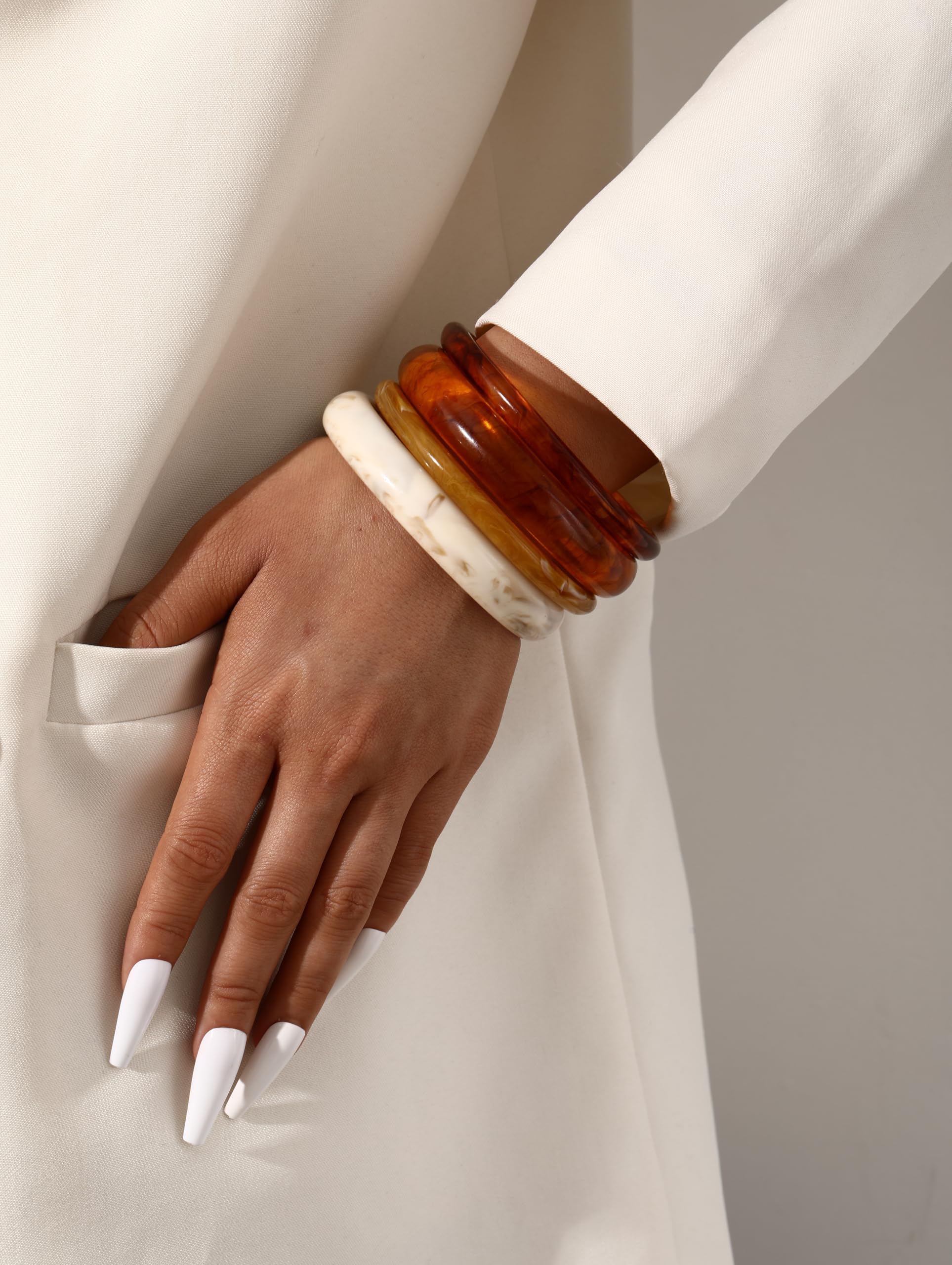 ÌF ME Acrylic Bangles Bracelets for Women, Irregular Acrylic Resin Chunky Bracelets Geometric Fashions Thick Statement bangle Set view 6
