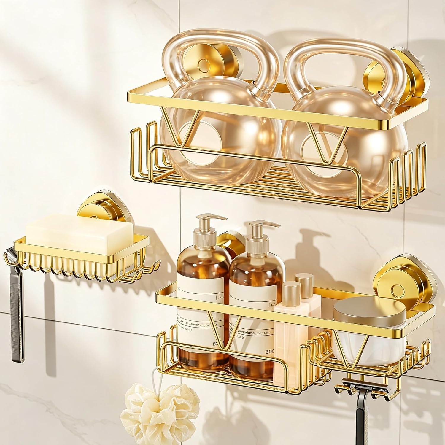 KEGII Suction Cup Shower Shelf with Soap and Razor Holder Wall Mounted for Bathroom