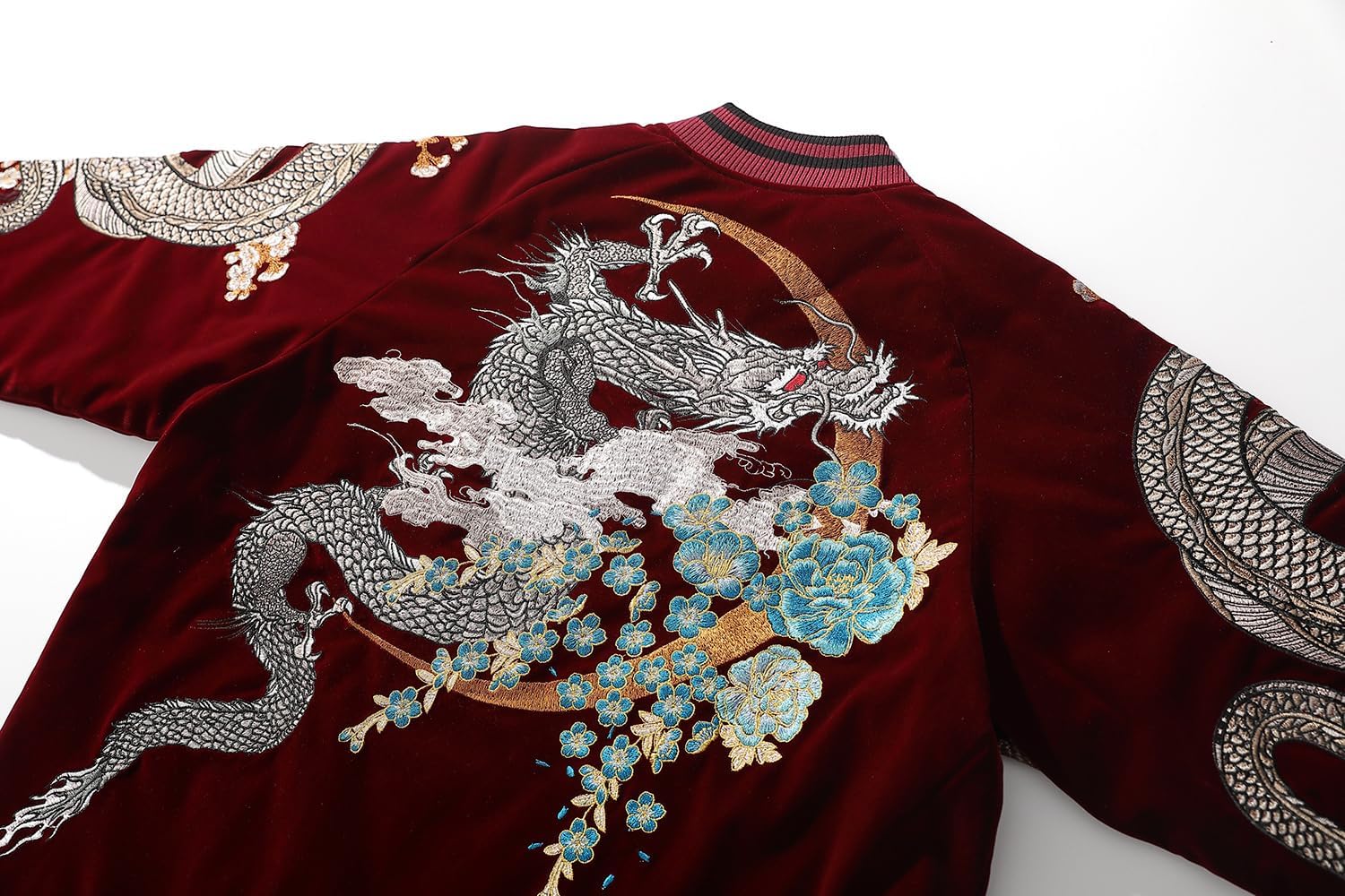 Velvet Dragon Embroidered Bomber Jacket Japanese Style Streetwear Casual Winter Windbreaker for Men Women