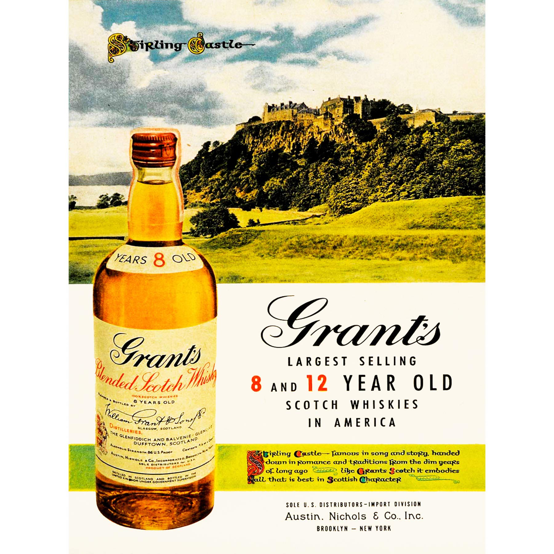 ADVERTISING DRINK ALCOHOL SCOTCH WHISKY STIRLING CASTLE SCOTLAND USA FINE ART PRINT POSTER 30x40cm CC221