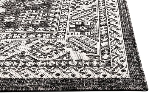 Miniatura 8 de Rugs.com Outdoor Aztec Collection Alfombra – 4 x 6 pies alfombra de tejido plano gris carbón perfecta para salas de estar, grandes comedores, planos