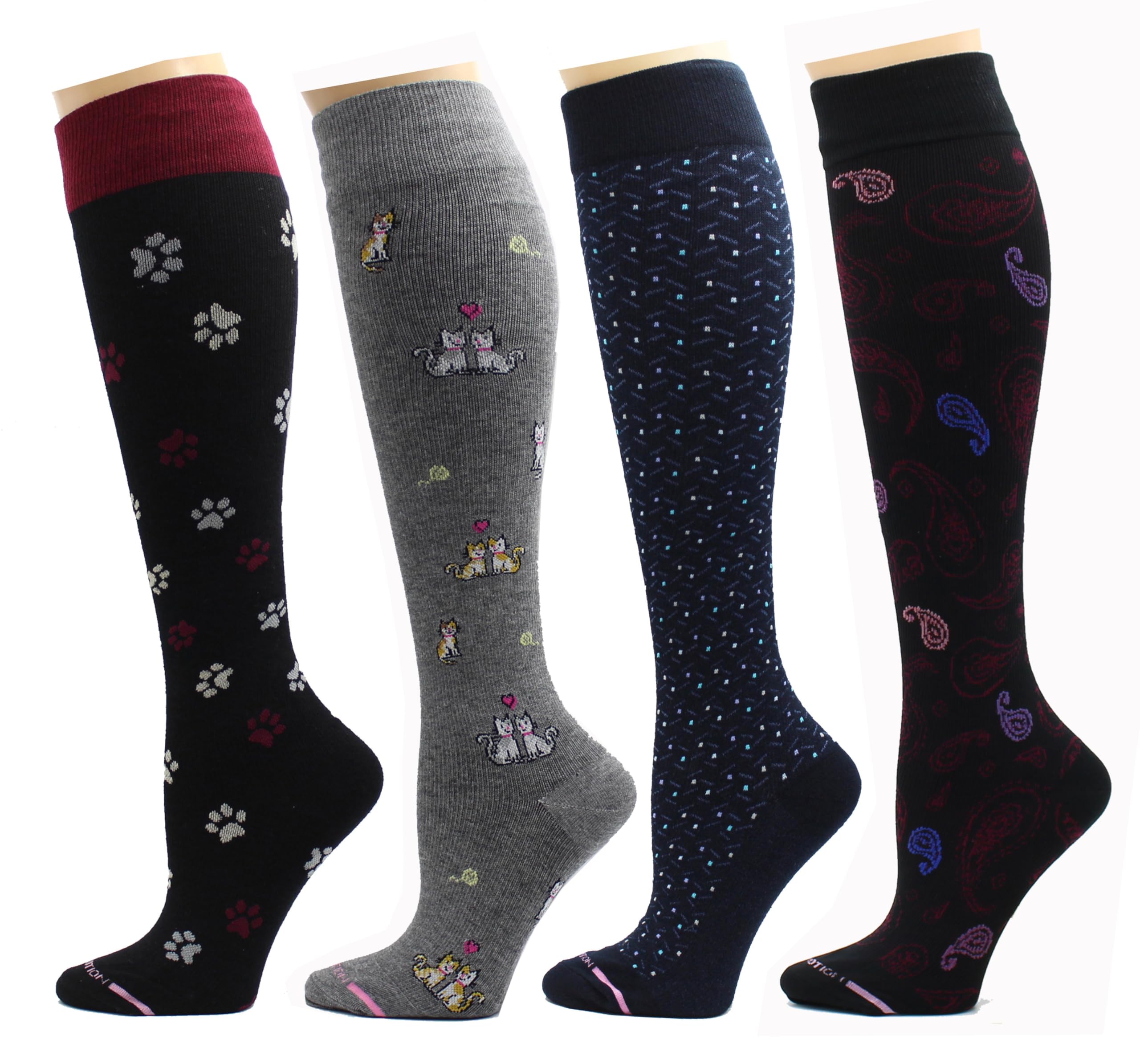 4 Pairs Pack Women's Dr. Motion Graduated Compression Knee High Socks