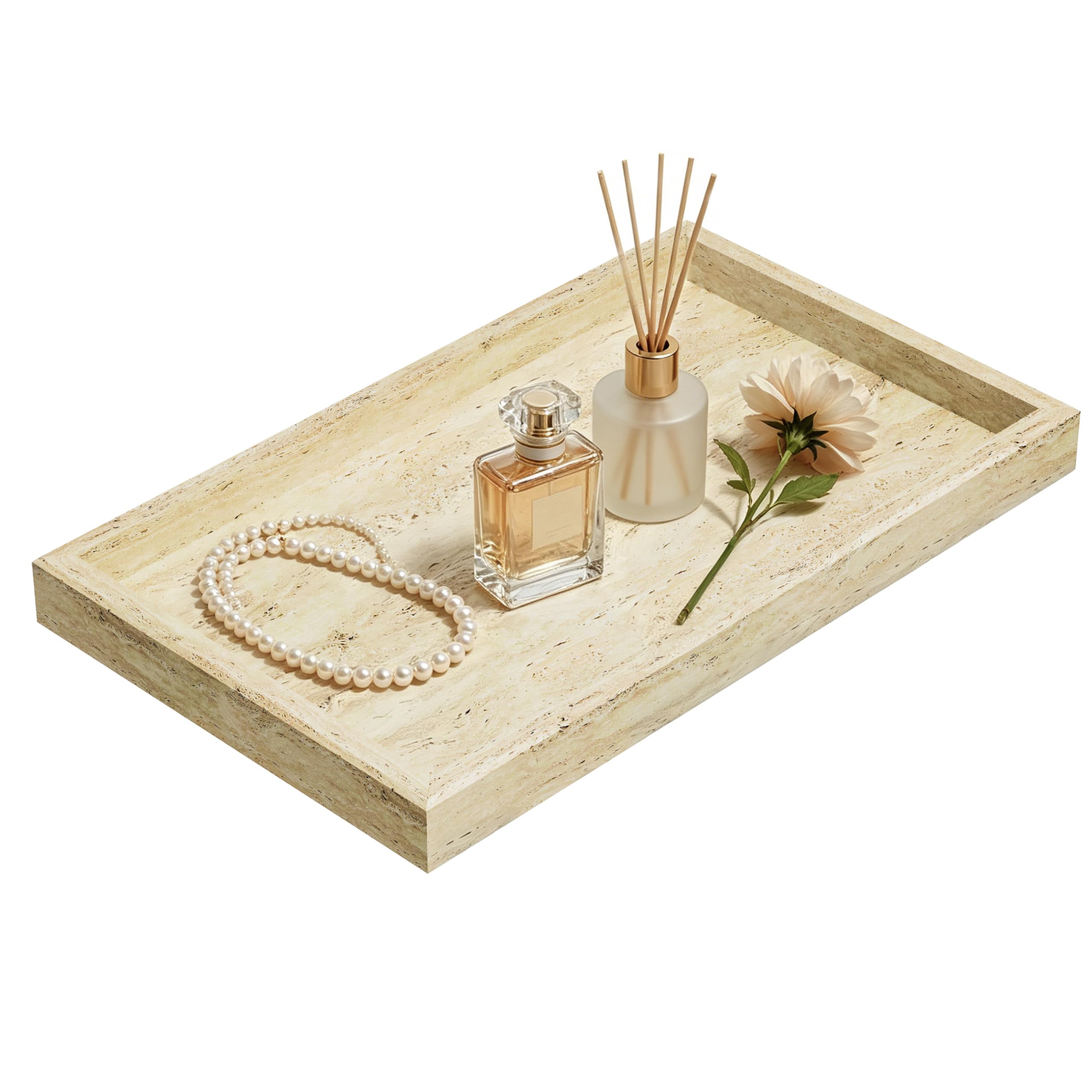 ENUMAIL Decorative Natural Marble Vanity Trays,30x20x3cm,Travertine