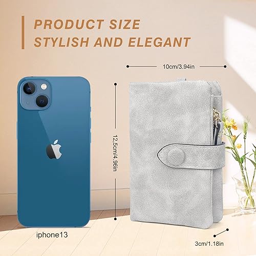 Miniatura 7 de CONISY Billeteras pequeñas de pulsera para mujer, billetera de cuero plegable RFID con ventana de identificación y cremallera Small, Bifold, RFID