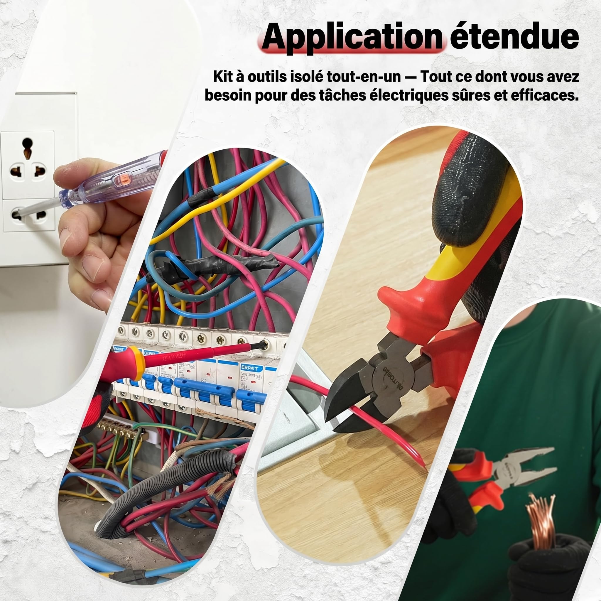 BILITOOLS Tournevis Électricien VDE 1000V 12 Pièces avec Pinces | Kit Outils Électricien Professionnel Isolé avec Poignées Antidérapantes, Pointes Magnétiques, Tournevis et Pinces
