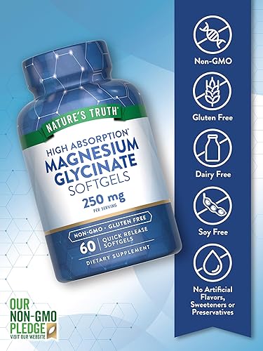 Miniatura 3 de Nature's Truth Cápsulas blandas de glicinato de magnesio  250 mg  60 píldoras  Alta absorción  Suplemento sin OMG y sin gluten