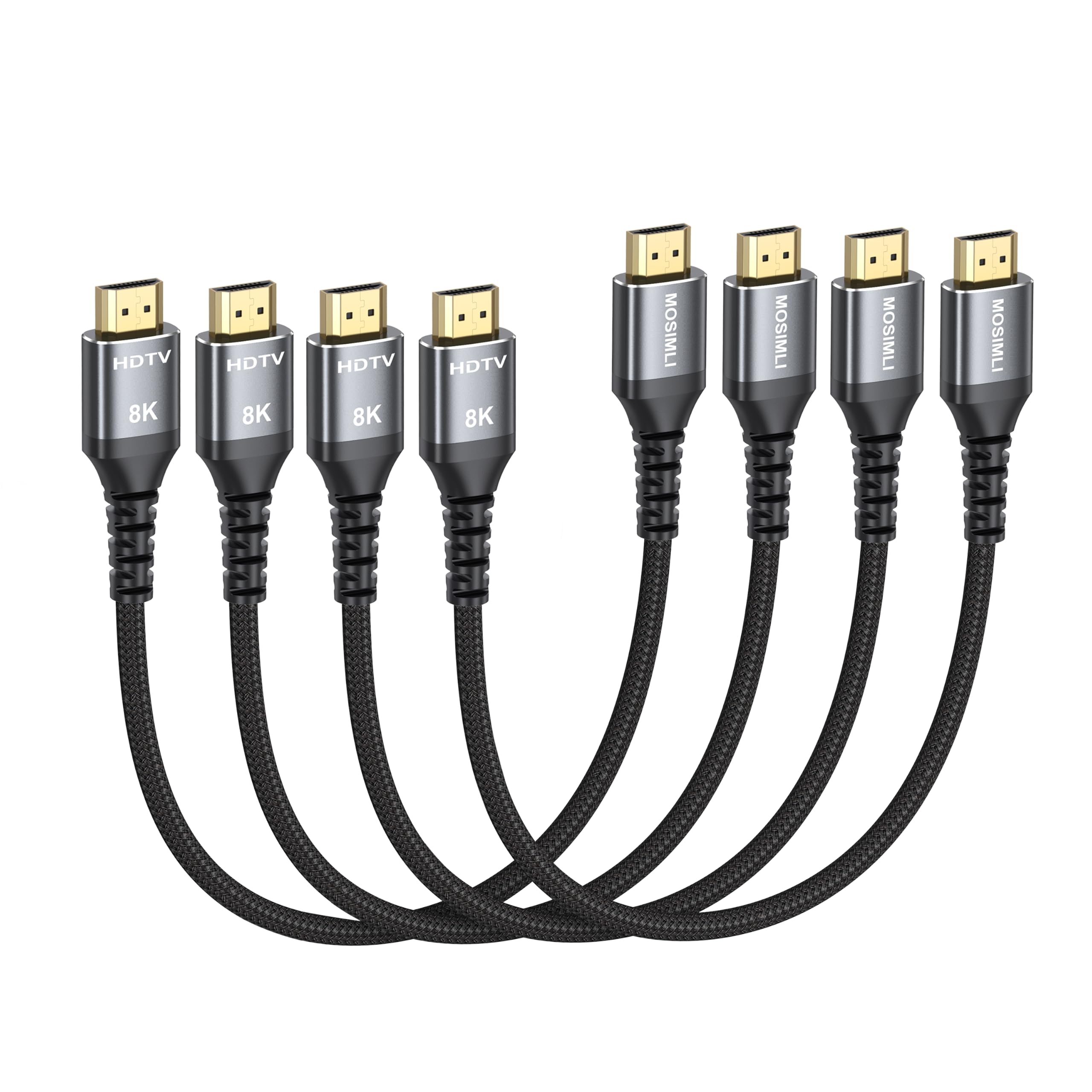 Lot de 4 câbles HDMI 8K de 3,5 m, haute vitesse 48 Gbit/s HDMI 2.1 pour une utilisation soignée, compatible HDR10+, SBTM, QMS, CEC, HDCP 2.3 pour TV, moniteur, ordinateur, ordinateur portable