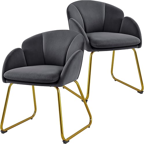 Miniatura 10 de Topeakmart Silla decorativa moderna, estilo floral, de terciopelo, con patas mentales doradas, para sala de estar, dormitorio, oficina en casa, 2