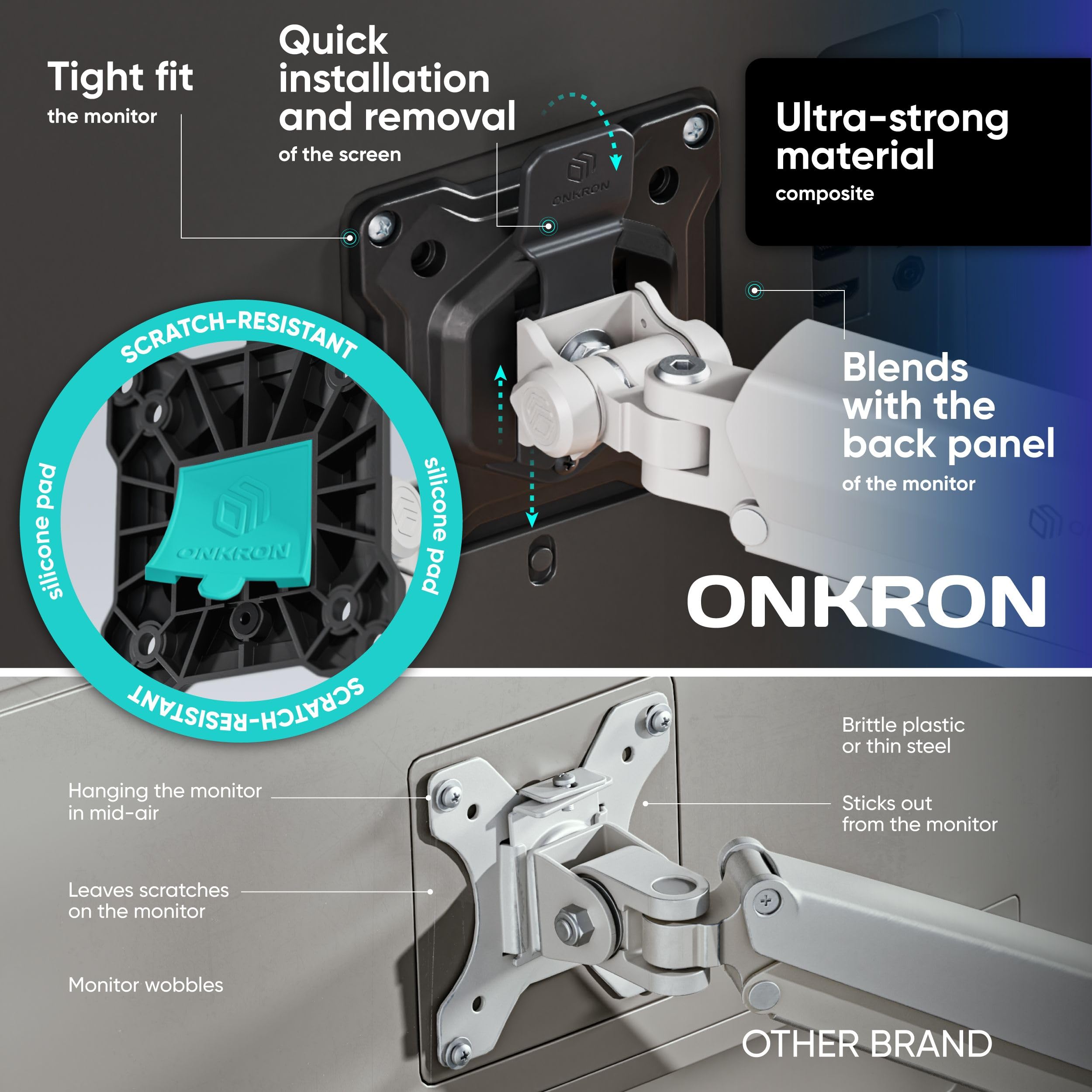 ONKRON Supporto Monitor Professionale da Scrivania con molla a gas 13¨-32¨ VESA max 100x100 mm LCD LED Braccio inclinabile fino 8kg