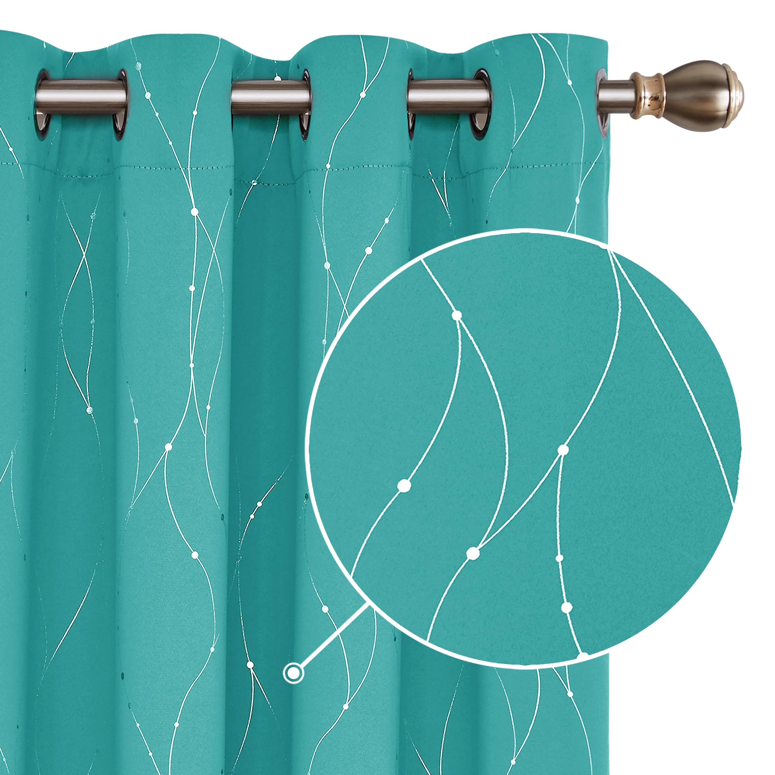 Deconovo Decorative Silver Dotted Line Foil Printed Blackout Curtains Thermal Insulated Curtains Eyelet Curtains for Baby Nursery 52 x 54 Inch Light Grey 2 Panels — view 41
