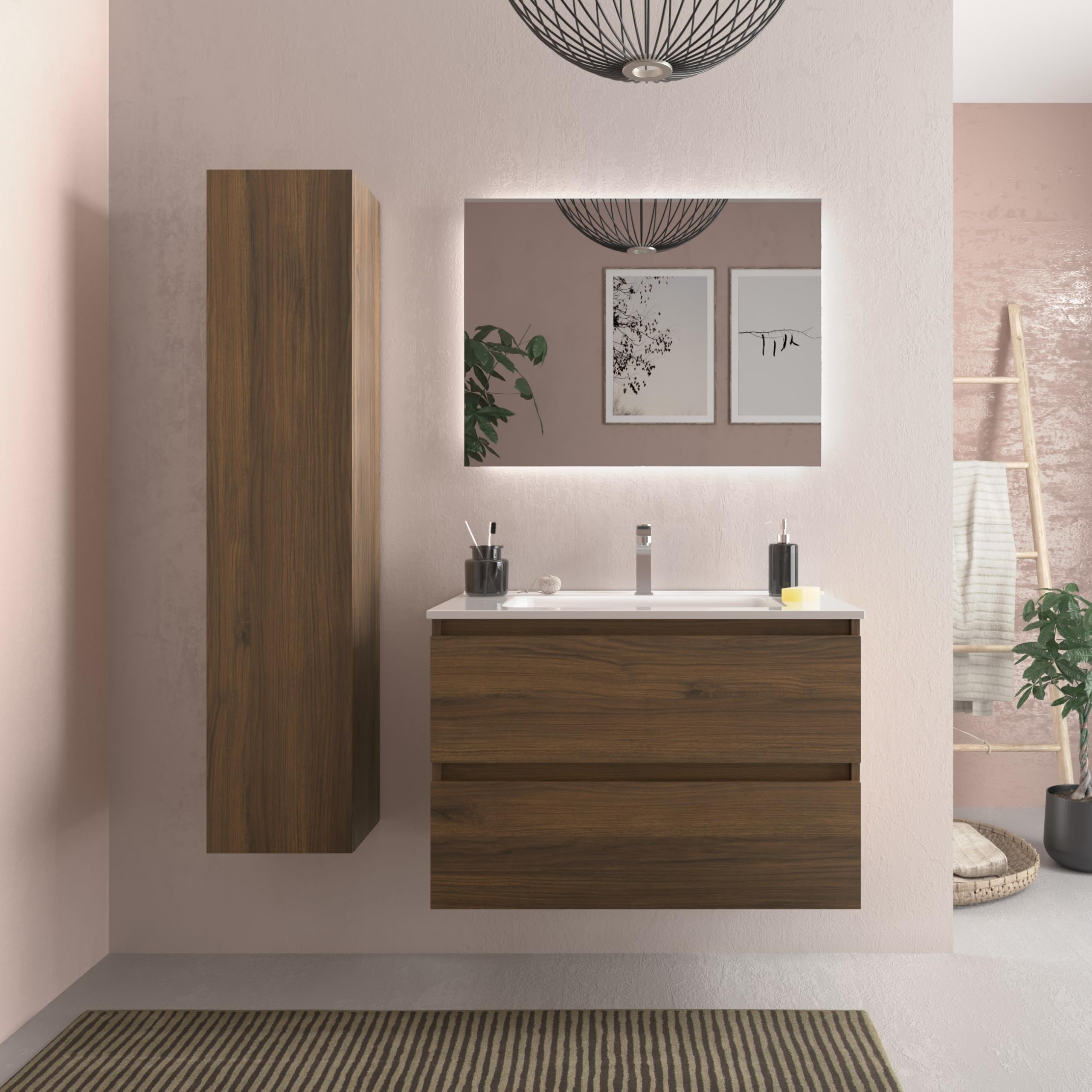 Salgar Mueble de baño Bequia 80cm + Lavabo cerámica | Nogal|80x45x56