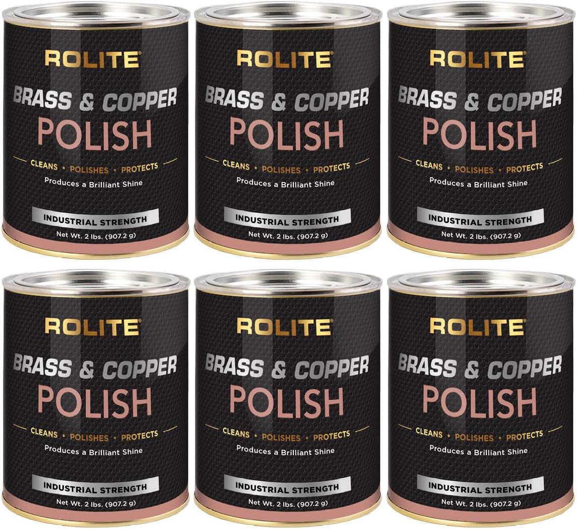 Rolite Brass and Copper Polish - Instant Polishing and Tarnish Removal Cream, Metal Cleaner and Brightener for Antiques, Cookware, Jewelry, and More, 2 Pound, Pack of 6