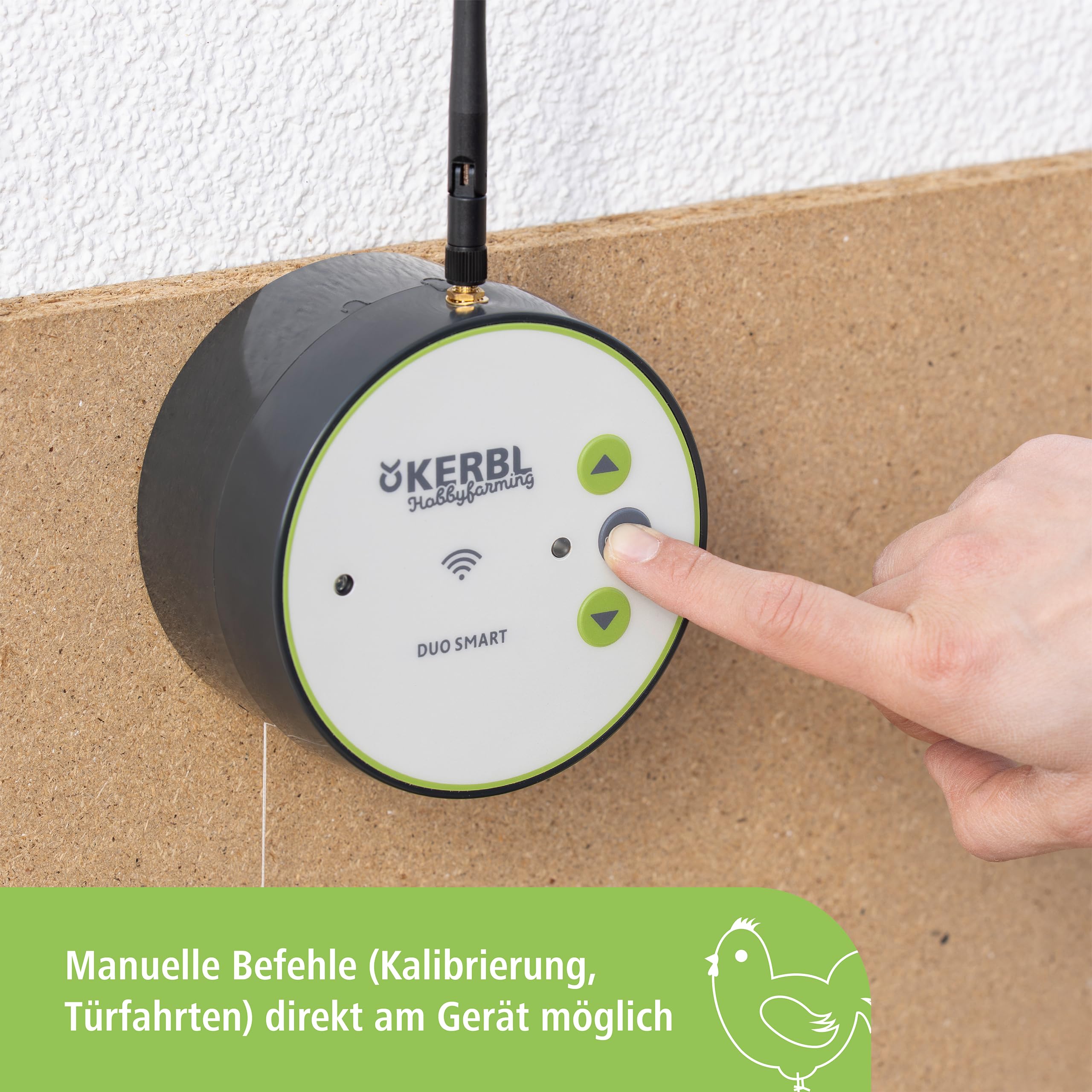 Kerbl Hobbyfarming Steuerung Duo Smart, Hühnerklappe, grau/grün, Tageslicht- und Zeitsteuerung, Bedienung über App