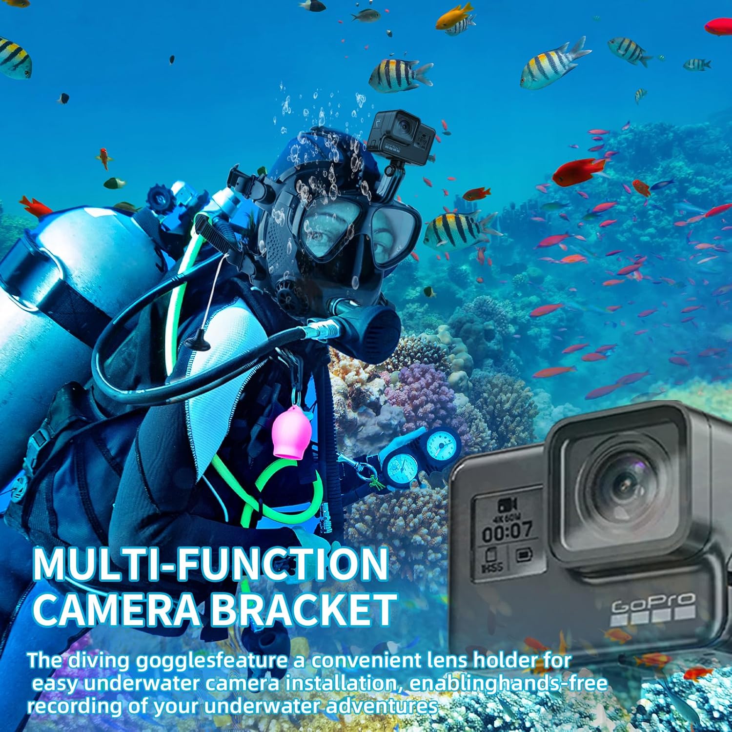 Adult Diving Mask Full Face Snorkelling Mask with Camera Mount Matching Oxygen Tank Connector Suitable for All Kinds of Diving Sports - Image 2