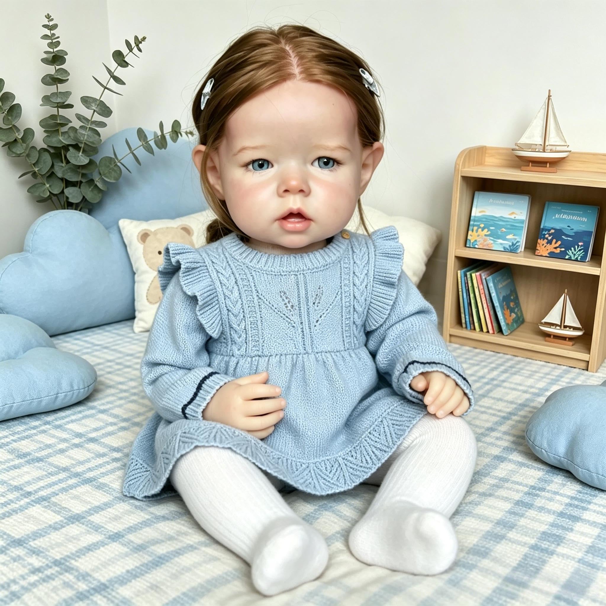 Realistische Reborn-Kleinkindpuppen Mädchen 70 cm große Reborn-Babypuppen, Lebensechte Babypuppe mit Langen Haaren Naturgetreuen Kleinkind Puppe Weichem Stoffkörper für Kinder
