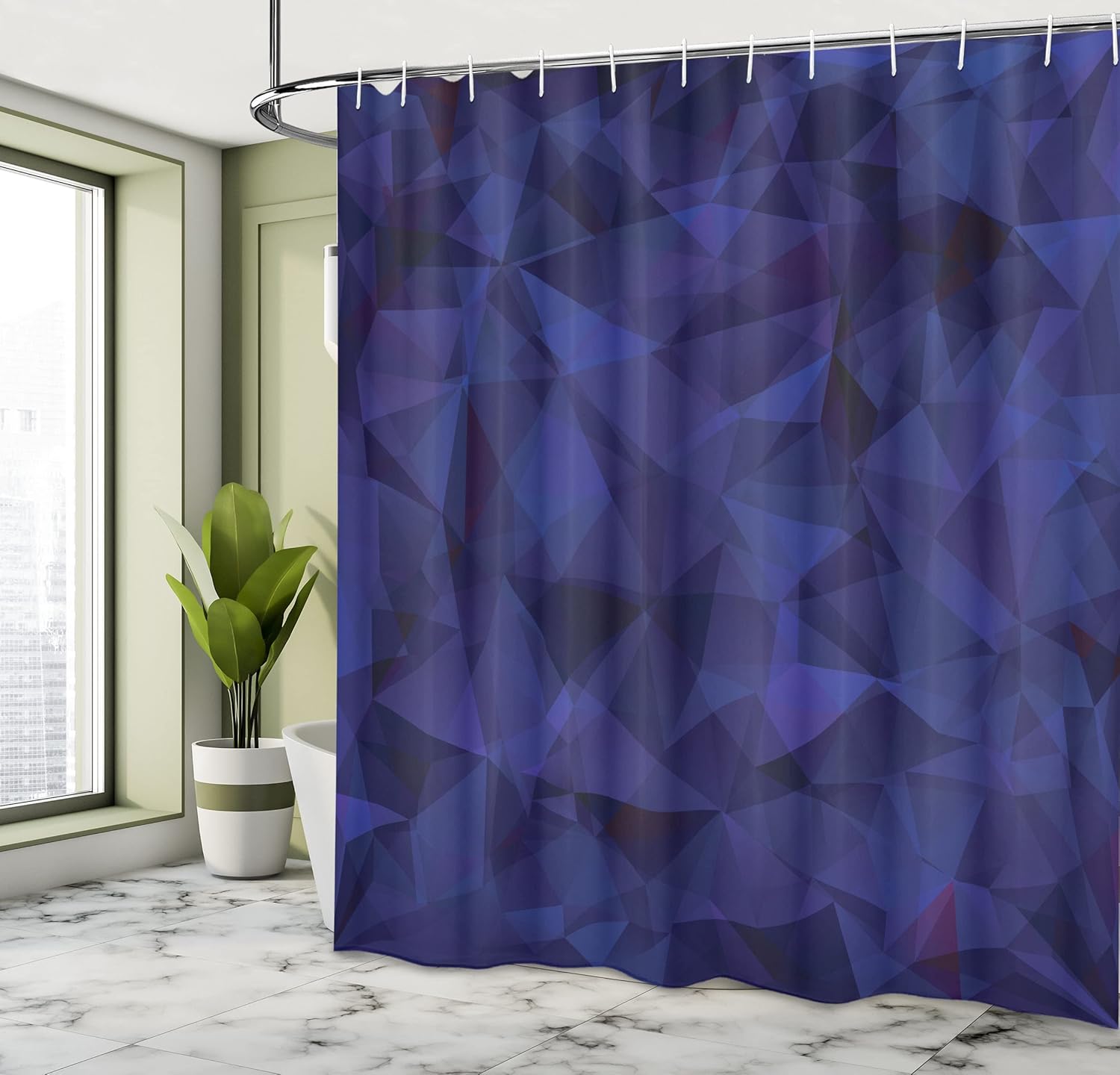 Ambesonne Abstract Shower Curtain, Broken Glass Inspired Geometric Triangle Abstract Shapes Computer Graphics, Cloth Fabric Bathroom Decor Set with Hooks, 69" W x 75" L, Indigo