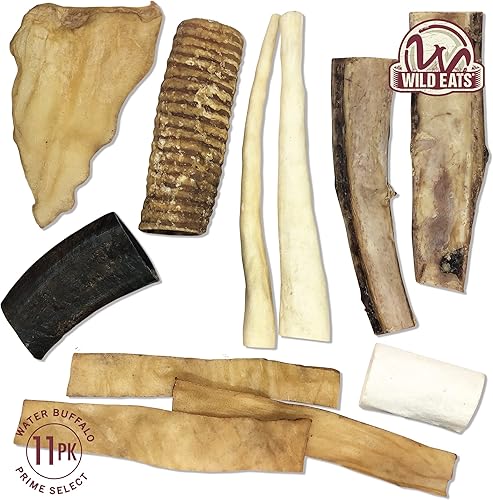 Miniatura 6 de Water Buffalo Prime Dog Bone Surtido de huesos para perros, huesos y golosinas naturales para perros, paquete de 11 (masticables de larga duración