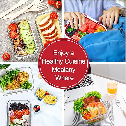 Miniatura 6 de VERONES Paquete de 10 recipientes de vidrio para preparación de comidas, recipientes herméticos de vidrio para el almuerzo, juego de recipientes de