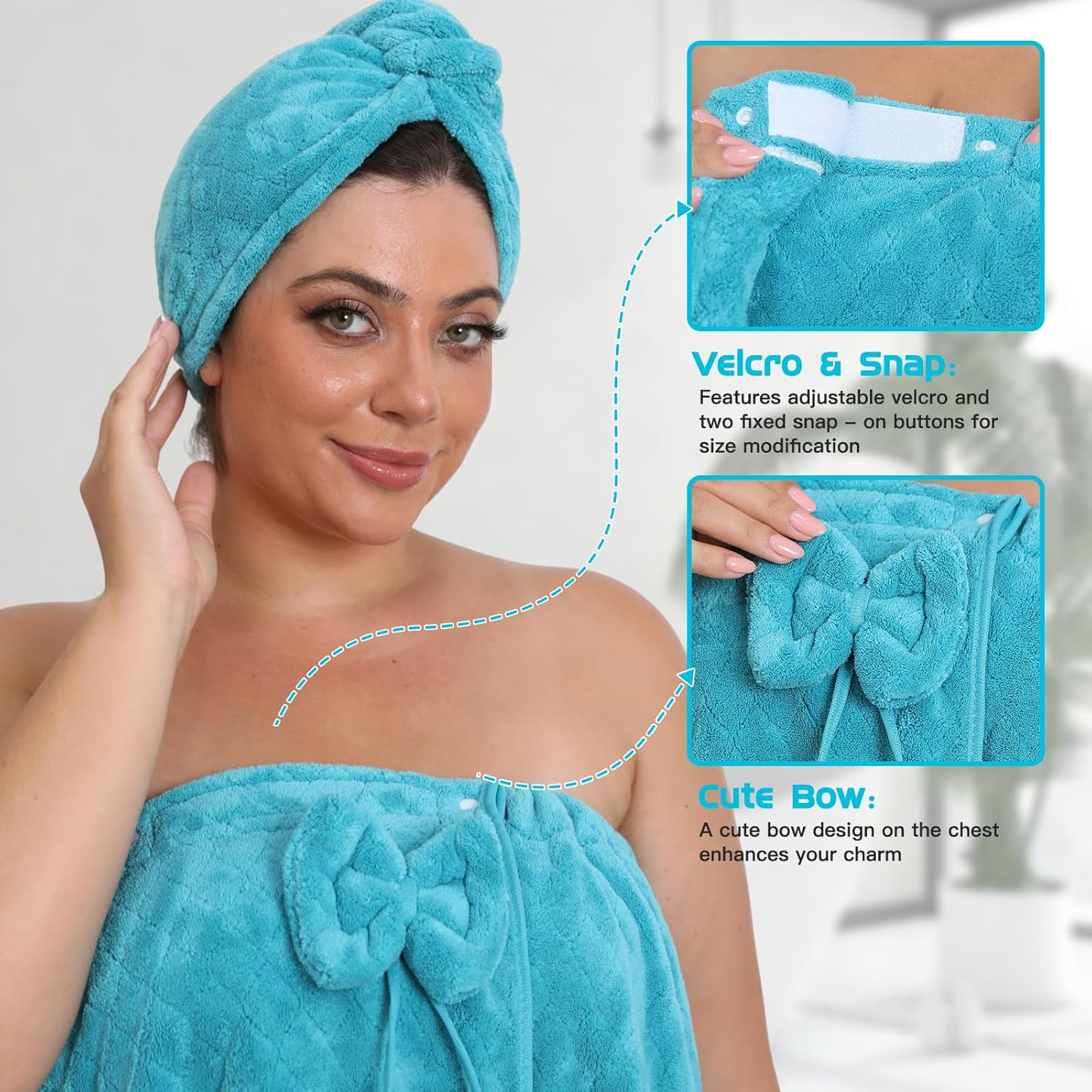 Plus Size Bath Towel Wrap for Women (M-XXL), Oversize Shower Wrap Dress Spa Bathrobe, 80x160cm - Image 6