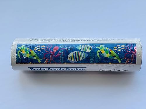 Miniatura 4 de Dundee Deco BD6231 - Borde de papel pintado prepegado para niños, azul, amarillo, verde, rosa tortuga arcoíris, pulpo, borde de pared de pez, diseño