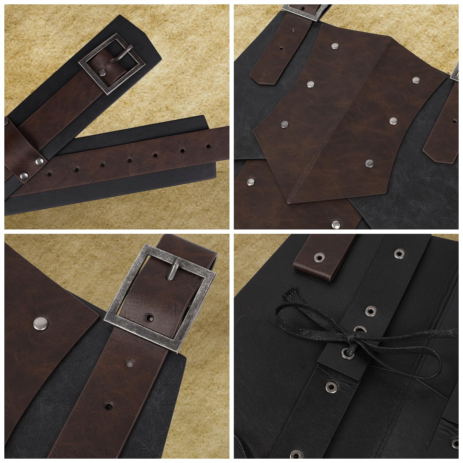 HiiFeuer Mittelalterliche Kunstleder breite Gürtel Oberschenkelpanzer, Retro Double Sides Taille Rüstung, Söldner&Ritter Rock Rüstung für LARP