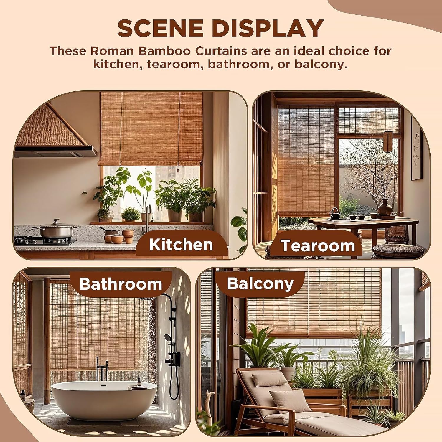 Bamboo Roller Shades Roman Shades for Window: Bamboo Blinds for Interior Windows and Outdoor Patio,Roll Up Blinds for Indoor Porch Light Filtering Sunshade,Easy to Install 40" W X 48" H