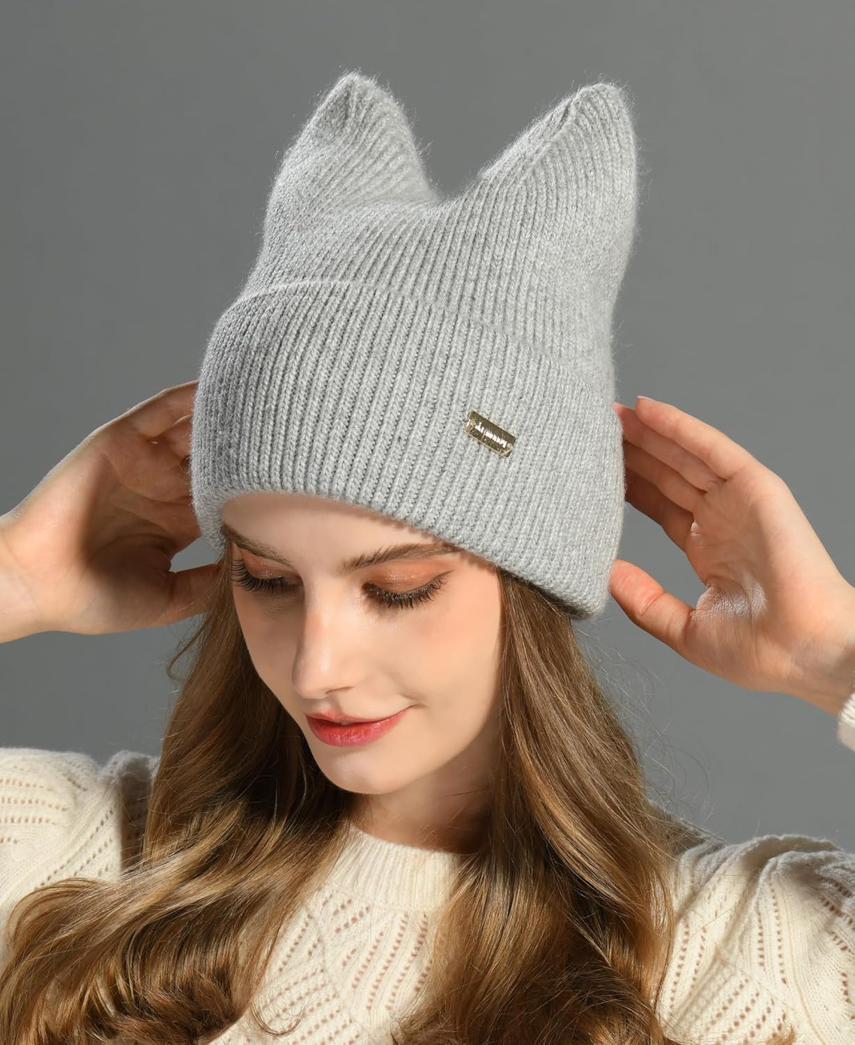 jaxmonoy Winter Cute Cat Ear Knitted Beanie Hats for Women and Men Soft Warm Knit hat Ladies Skull Beanies Cap - Image 2