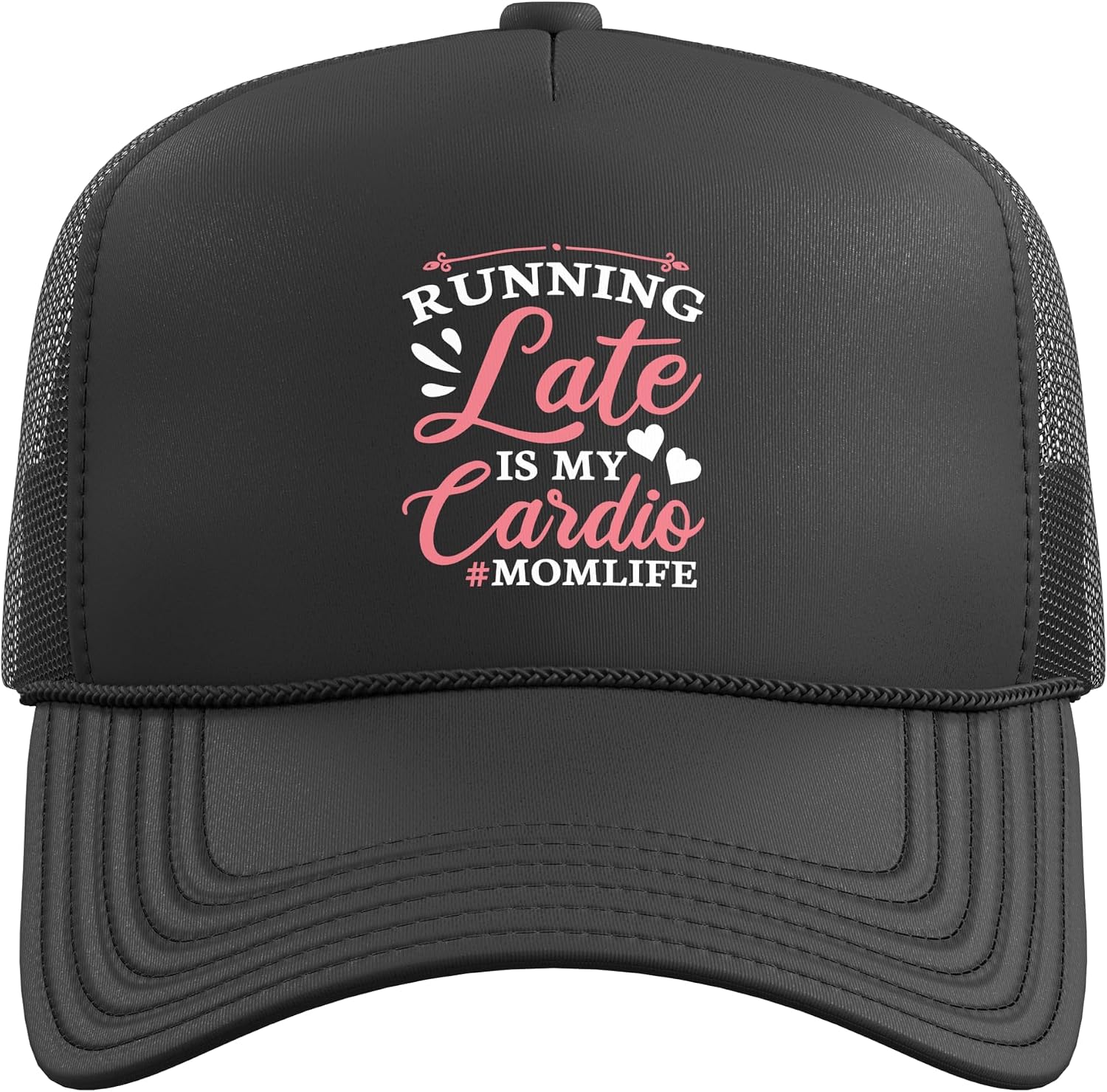 Running Late is My Cardio Momlife Funny Fitness Workout Trucker Hat with Adjustable Mesh Back image 2