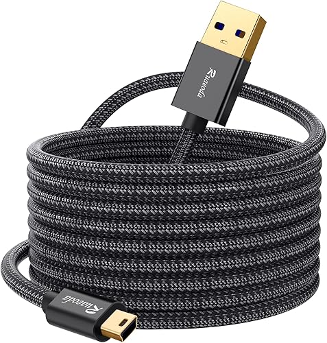 Cable mini USB de 20 pies, USB 2.0 tipo A a Mini 5 pines B, cable macho compatible con G0Pr0 Hero 3+, controlador P.S3, teléfonos celulares,