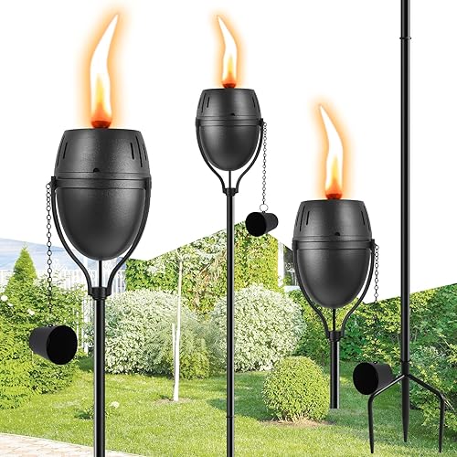 Home Garden - Juego de 4 antorchas de metal de 14 onzas para exteriores, decoración de jardín, antorchas de citronela mejoradas de 58 pulgadas con