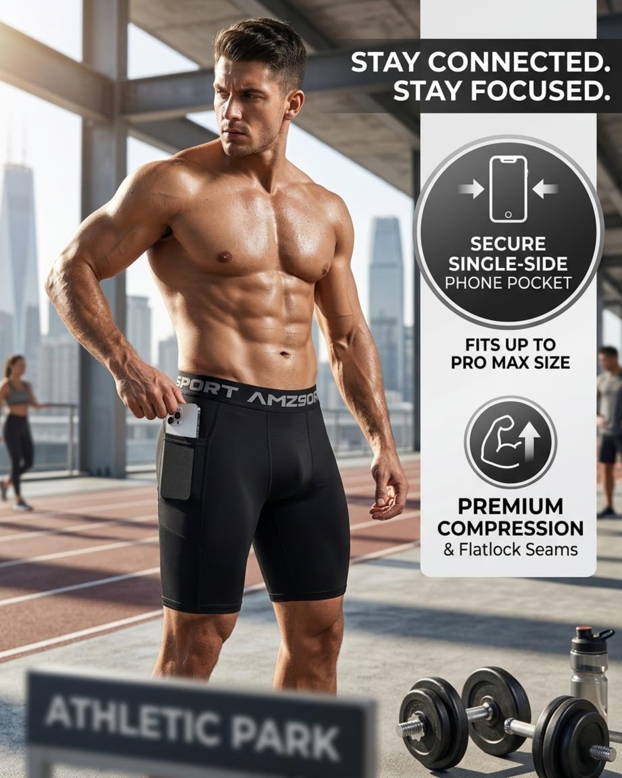 AMZSPORT Pantalones Cortos de Compresión para Hombre Pantalones Deportivos Secos y Frescos Pantalones Cortos de Entrenamiento