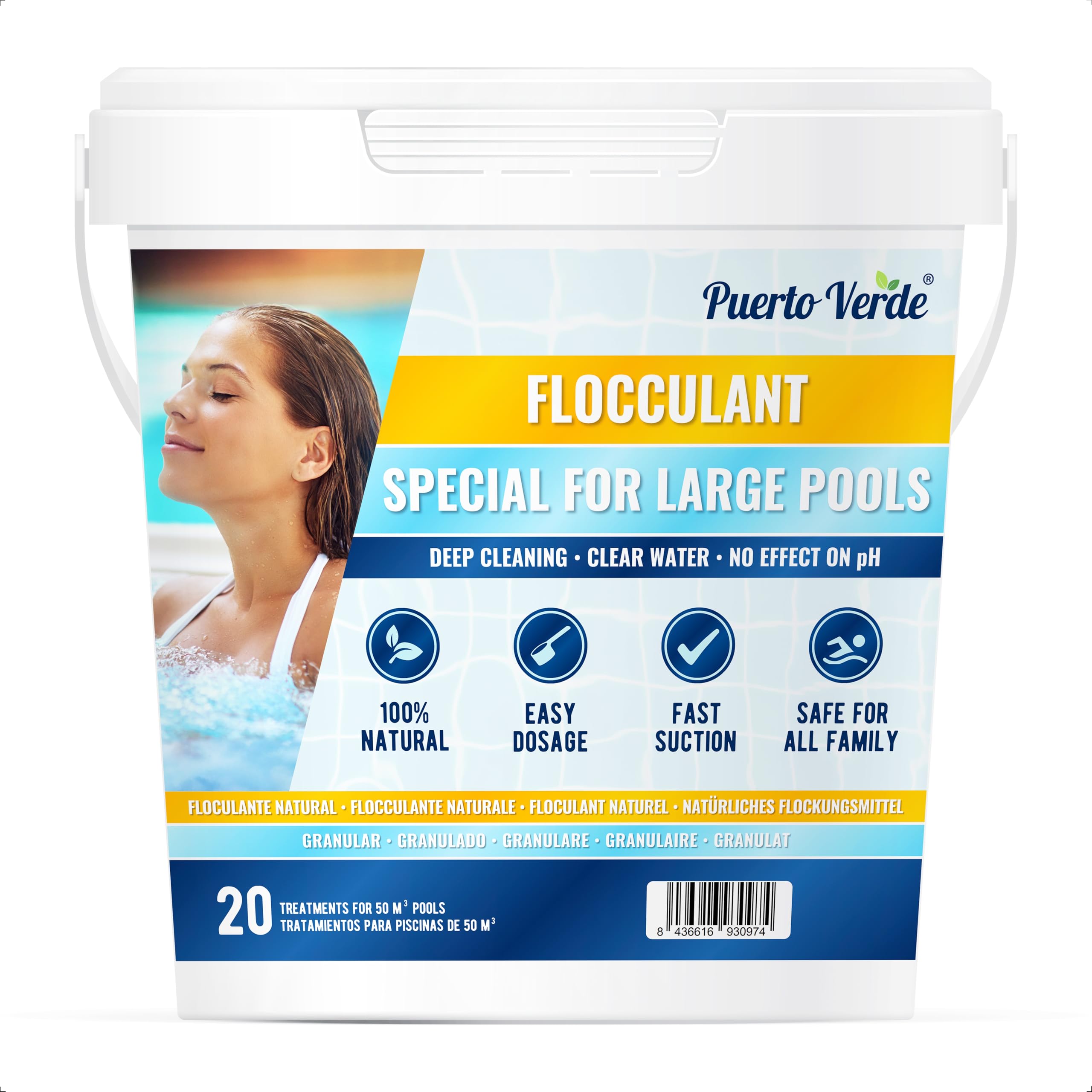 • Floculante Natural 20 Tratamientos. Clarificante para Piscinas Grandes y Spas. Eliminador de Turbidez para Aguas Cristalinas. Formato Gránulo de Uso Seguro. Producción Española.