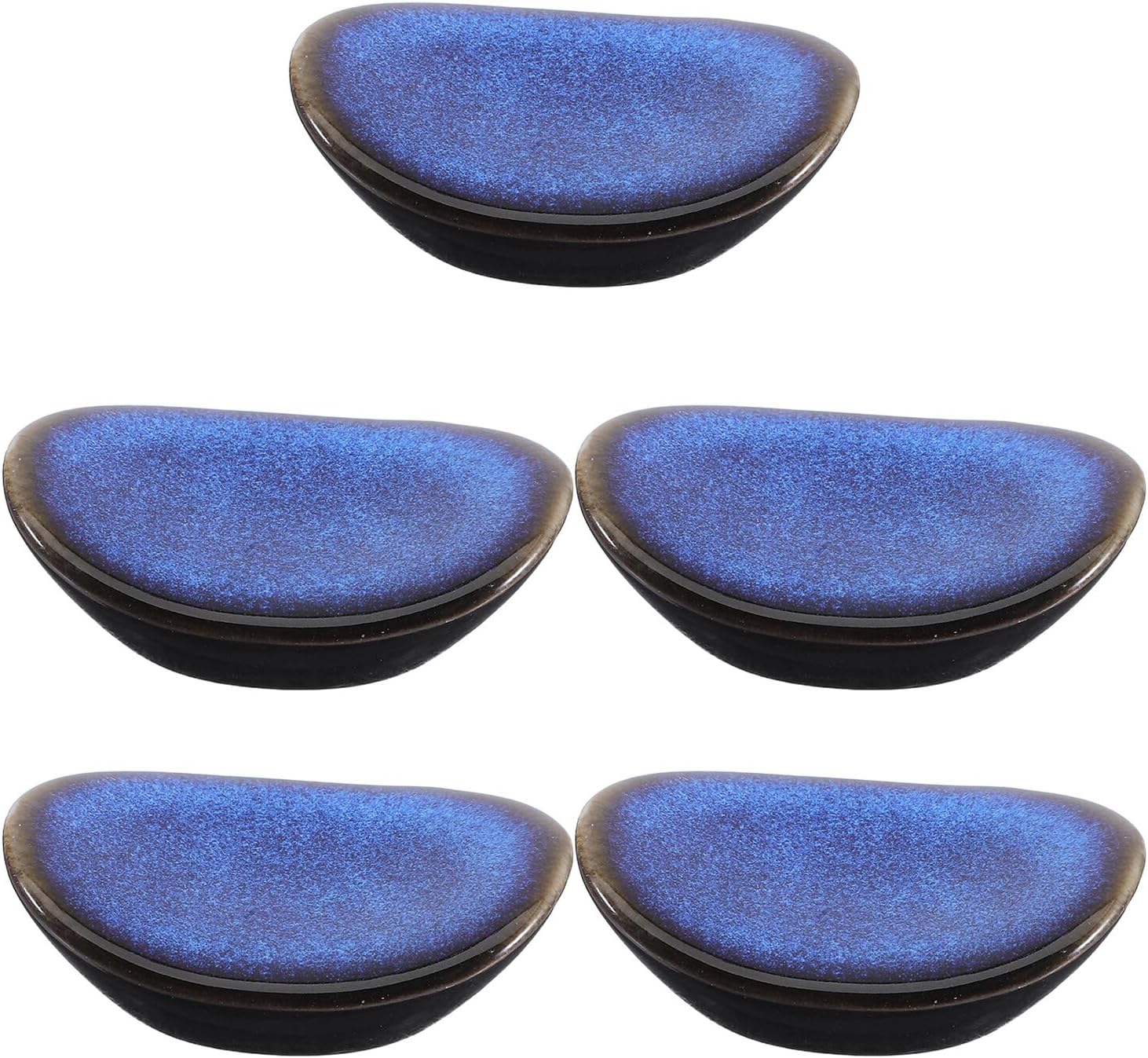 5pcs Vintage Ceramic Chopstick Holder Set with Kiln-glazed Blue Porcelain Spoon and Fork Rest for Dining Table Home and Hotel Use