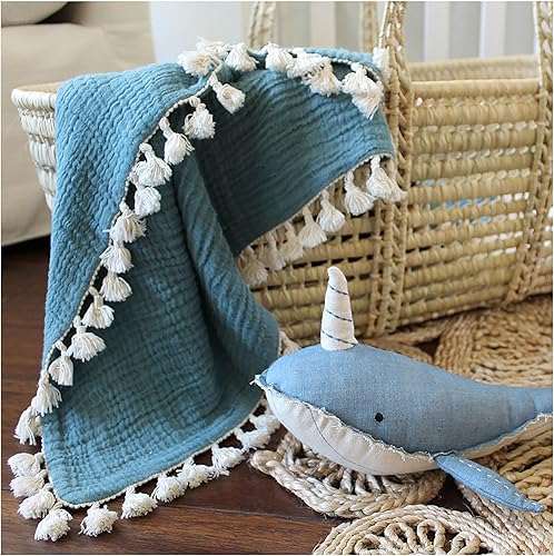 Vista 8 de Crane Baby Manta de muselina para bebé, de algodón suave, ligera, para bebé, niños y niñas, Riverstone, 30 x 40 pulgadas Azul