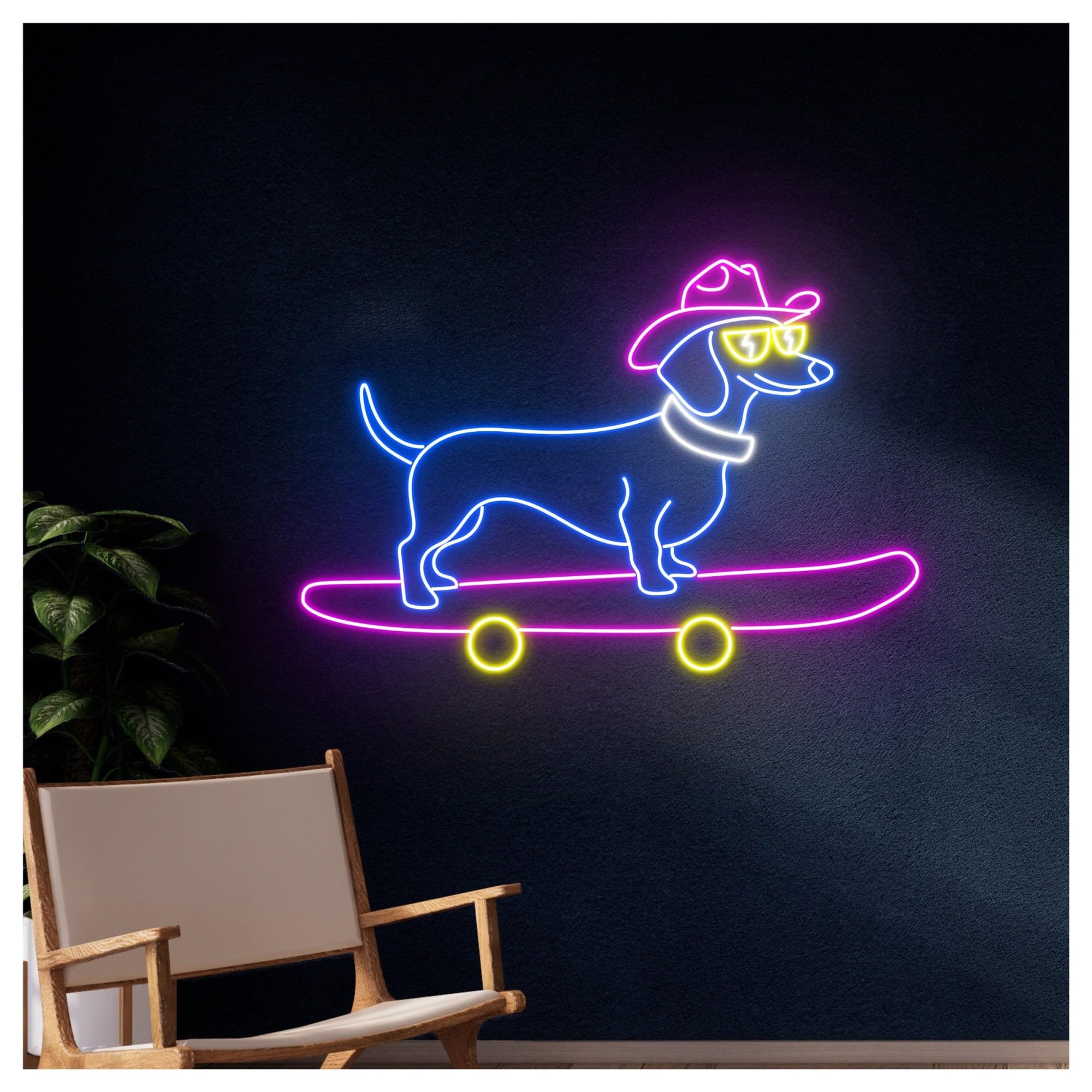 Decoración Lámparas Letrero De Neón Perro Salchicha Vaquero Patinando, Ideal Para Decoración Del Hogar, Regulable, 50cm