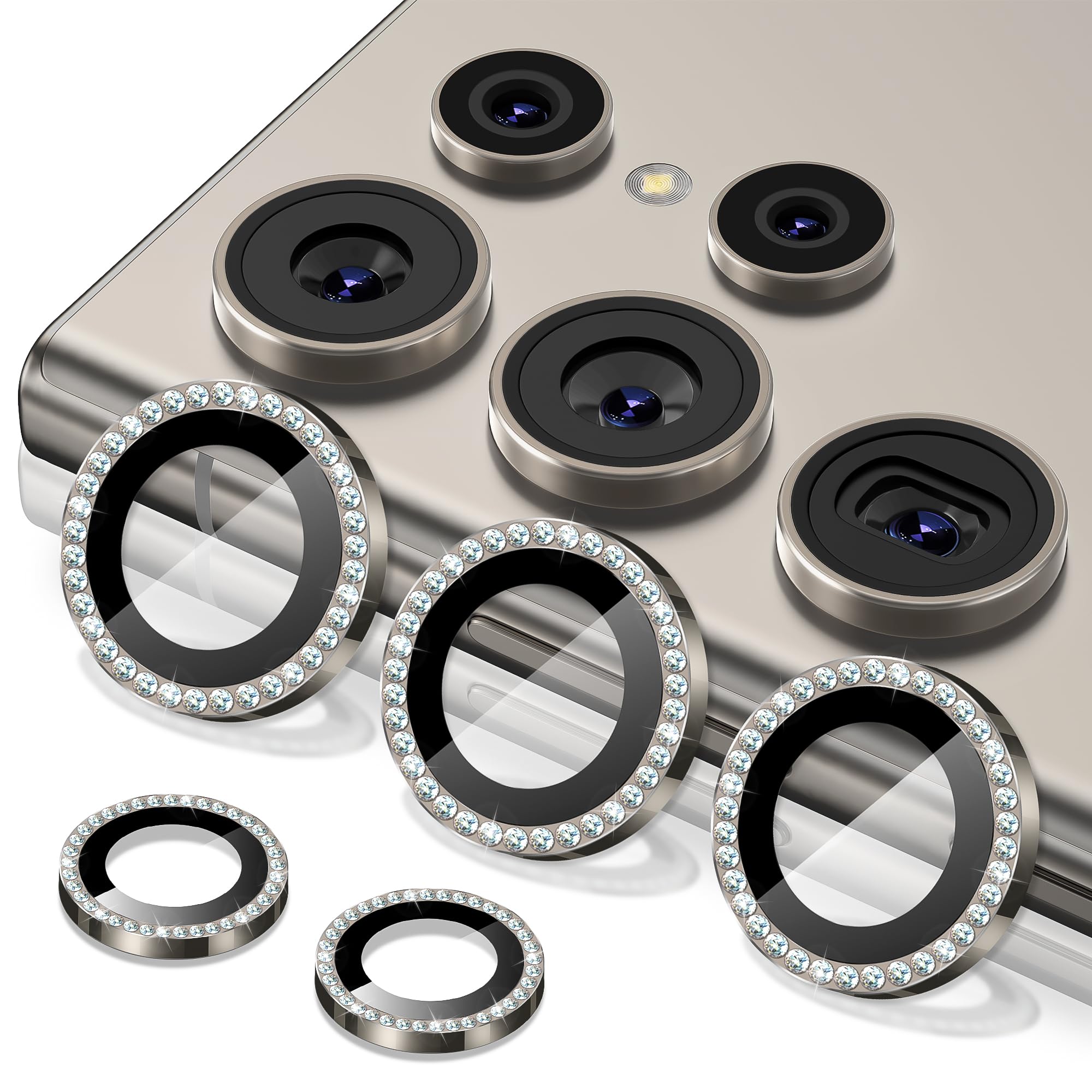 Diruite Kameraschutz für Samsung Galaxy S25 Ultra Kamera Linse Schutzfolie Diamant HD Gehärtetes Glas&Aluminiumring Camera Protector,Grau
