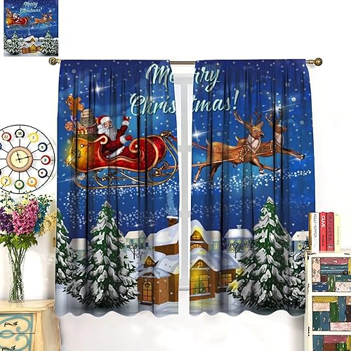 Miniatura 3 de Cortinas de Navidad de Papá Noel, trineo, chimeneas, Año Nuevo, patrones de Navidad, cortinas estampadas, cortinas para dormitorio, sala de estar,