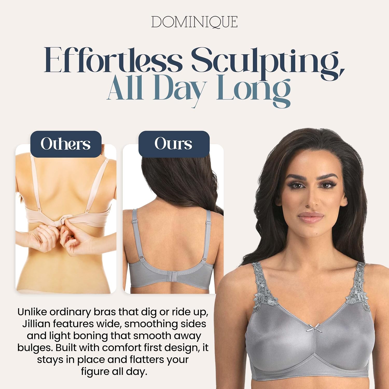 Dominique Women’s Jillian Wire-Free Minimizer Bra #6800 – Seamless Full Figure Wireless Bra - Lingerie for Women Grey Smoke
