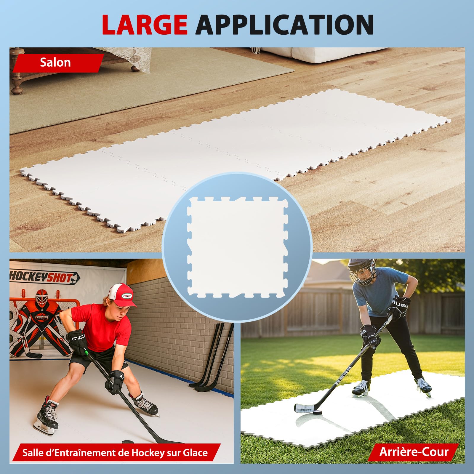 COSTWAY Lot de 10 Dalles de Sol pour Hockey 46,5 x 46,5CM, Revêtement de Sol pour Hockey Le Tir, Tapis de Glace Artificielle Intérieur Extérieur Patinoire, Installation Facile