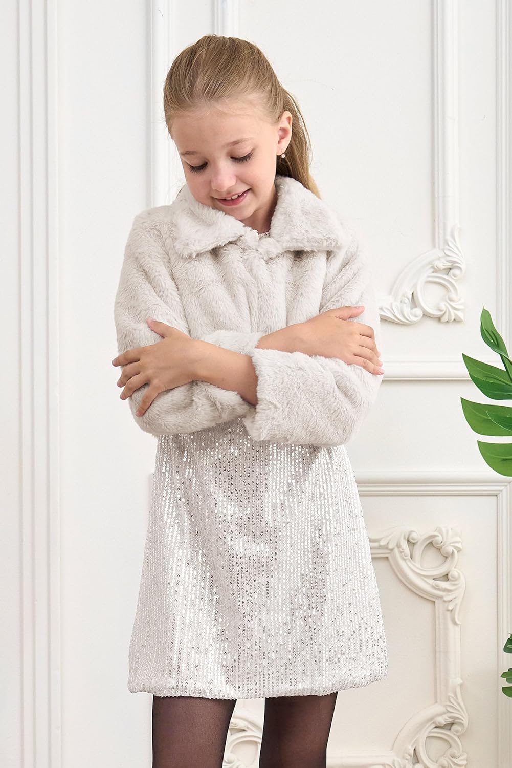 BOLEROSE Girls Cozy Faux Fur Childrens Kids Collared Bolero Shrug Jacket Coat - Image 6